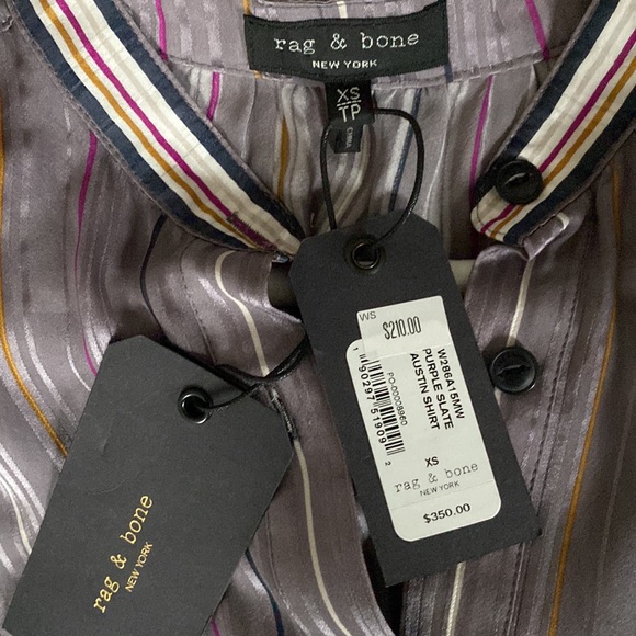 NWT RAG & BONE Silk AUSTIN Striped Blouse shirt Size XS - Picture 1 of 13